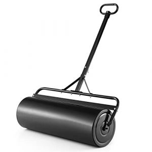 COSTWAY Rouleau à Gazon de Jardin en Métal avec Poignée de Préhension Détachable, Rouleau de Pelouse Rempli d'eau/Sable 63L- Ø 30 CM, Idéal pour Obtenir Pelouse Uniforme (Noir) (FDS GmbH, neuf)