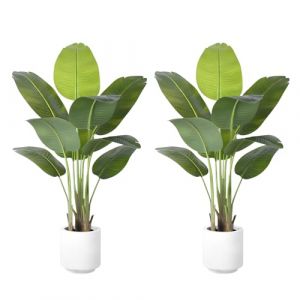 ZEEOZE 2Pc Plante Artificielle Oiseau de Paradis 120cm Bananier Artificiel avec 9 Feuilles pour Plantes Artificielles Interieur Exterieur avec Pot Blanc pour Decoration Maison en Salon Bureau Jardin (Zeeoze Store EU, neuf)