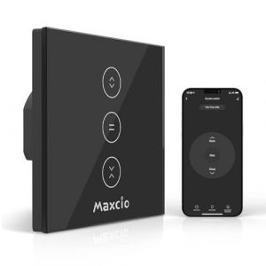 Maxcio Interrupteur Volet Roulant Connecté Noir, Interrupteur Volet sans Fil Compatible avec Alexa/Google Home, Interrupteur Intelligent Tactile peut Éteindre le LED, Timer et Partager-1Pack (Maxcio Smart Mall, neuf)