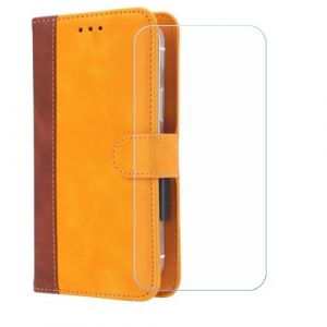 BMPNLSZ PU Cuir Etui pour Logicom Aero + Verre trempé, HD Anti Rayures Film Protection écran - Fermeture Pliant Coque Cover Housse de Protection pour (6,5") - Jaune-XHDFG (lmlq, neuf)