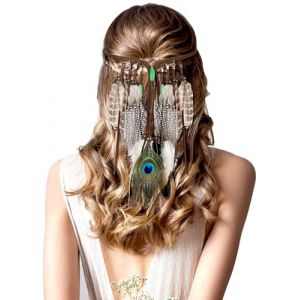 Accessoire Cheveux de Plumes Boho Femmes, Vintage Coiffe Indienne, Bandeau de Plume Carnaval, Hippie Coiffe Bandeau de Plumes pour Femmes Carnavals F&ecirc;tes (B) (FUYINFU LIMITED, neuf)