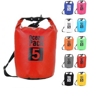 5L Sac &eacute;tanche Polyvalent, 2L/5L/10L/15L/20L/30L Rouge Waterproof Dry Bag avec Longue Bandouli&egrave;re R&eacute;glable Sac &agrave; Dos Confort Imperm&eacute;able pour Bateau/Kayak/P&ecirc;che/Rafting/Natation/Camping/Snowboard (MUDAMUDA Store, neuf)