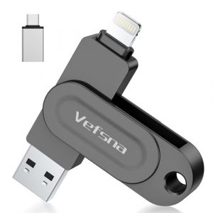 Cle USB pour iPhone, Vefsna Cl&eacute; USB C 256 Go Apple Certifi&eacute; Lightning Clef USB 3.0 Photo Stick Stockage Externe pour iPad Mac iOS OTG Android Mobile PC avec MFI Lightning, USB 3.0, Type C 3 in 1 (Vefsna Direct, neuf)