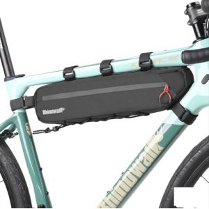 Rhinowalk Sacoche de cadre de vélo, étanche, avec compartiments latéraux, porte-pompe, guide-câbles, réfléchissante, pour VTT, vélo de route, gravel (noir, 2,1 l) (Abuyamoy EU, neuf)