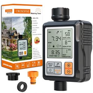 CROSOFMI Programmateur Arrosage Automatique Minuteur Arrosage pour Jardin Programmateur Robinet Arrosage Connecté/Mode Verrouillage Enfant/Mode Automatique & Manuel/Retard De Pluie/IP65 Étanche (CROSOFMI-EU, neuf)