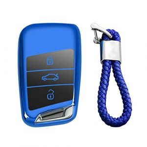 M.JVisun Doux TPU Clef Coque Porte-clés pour Volkswagen Arteon Atlas Golf Alltrack Jetta Passat Pour Tiguan Pour Skoda Kodiaq Superb A7 Intelligent Clé de Voiture - Brillant Bleu - Tressé Porte-clés (M.Jvisun.Eu, neuf)