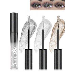 Mascara Glitter-3 couleurs Argent Blanc Or Métallique Mascara à paillettes, Diamant Glitter Longue Tenue Volumisateur Extension Curling Cils, Waterproof Brillant Maquillage des Yeux Pour Femmes-1+4+6 (GZST-EU, neuf)