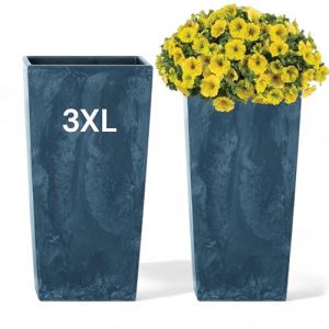 Pot de fleurs avec insert slim haut carr&eacute; design b&eacute;ton (anthracite, 3XL - 76 cm) (MelTom, neuf)