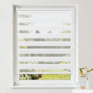 Buseu Store Enrouleur Jour Nuit sans Per&ccedil;age, Rideau Translucide & Occultant, Fixation Facile par Clips pour Fen&ecirc;tre ou Porte, Blanc, 85l x 110L cm (Largeur du Tissu 85 cm) (Anduni, neuf)