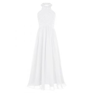 JEATHA Longue Robe Soirée Mariage Enfant Fille Robe De Cérémonie Mousseline De Soie Robe sans Manche Cristal Robe De Baptême Anniversaire 6-16 Ans Ivoire B 11-12 Ans (JEATHA EU, neuf)