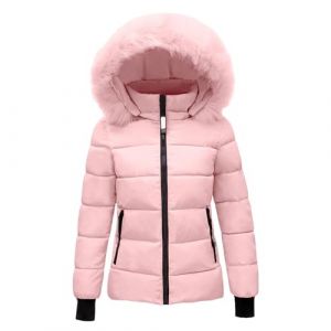 Veste d'hiver pour femme &eacute;l&eacute;gante chic, veste matelass&eacute;e l&eacute;g&egrave;re et chaude, manteau d'hiver moelleux et l&eacute;ger, doudoune en coton uni avec capuche et poche chaude pour l'automne et l'hiver, Rose, XXXXL (Westroom, neuf)