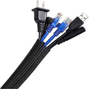 AGPTEK Gaine de Câble 3 Mètre 10-20 mm, Manchon de Câble Souple Ajustable Tissée Flexible pour Bureau - TV - Ordinateur PC, 3 Mètre/9.84ft-Noir (Dreameater, neuf)