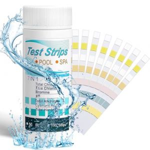 7 en 1 Bandelette pour Eau de Piscine et Spa, 100pcs Bandelettes de Test de Piscine, Analyse Eau Piscine Rapide et Compl&egrave;te, pour Tester Le Chlore, Taux De Brome, Totale Duret&eacute;, PH (XINGHUIJIA, neuf)