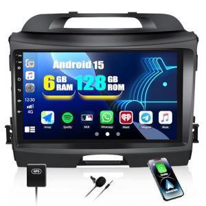 CAMECHO [6+128G 8-Core] Android 15 Autoradio pour Kia Sportage 3 III SL (2010-2016) avec DSP Carplay sans Fil, 9" Bluetooth 5.0 Radio Auto GPS WiFi Android Auto FM/RDS 32EQ Mirror Link 2USB+Mic (Icamecho, neuf)