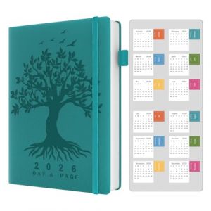 Agenda 2026 format A5 une page par jour, un jour par page, de janvier 2026 &agrave; d&eacute;cembre 2026, couverture rigide &agrave; bandes, planificateur journalier avec onglets, autocollants pour calendrier 2026 (Dzhzal.inc, neuf)