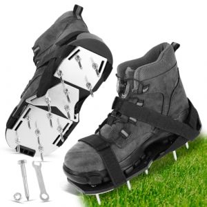 URAQT Sandales Aérateur Pelouse, 1 Paire 45mm Aérateur de Pelouse avec 13 Clous et Clé, Plaque de Base en Alliage d'aluminium, Chaussure à Gazon Ajustable, pour Aerateur Gazon. (HAPPYSALLER, neuf)