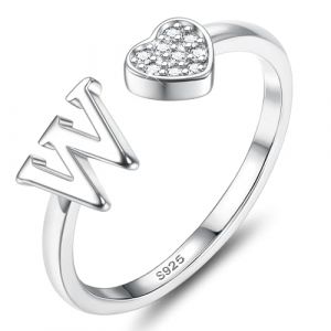 JeweBella Bague Argent 925 Femme avec Lettre A-Z Bague Coeur Reglable Empilables Ouvert Bague de Fian&ccedil;ailles Bague Promesse Mariage Bague Pouce Bague Pr&eacute;nom Initiale Bague Femme Fille avec Bo&icirc;te (MOY-UK, neuf)
