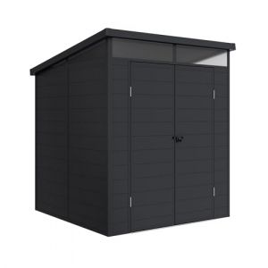 Wasabi Abri de jardin en r&eacute;sine Terra - Lucarne 360&deg; - Structure renforc&eacute;e en aluminium et PVC - Protection UV - Gris anthracite - 3,65 m&sup2; - 190 x 192 x 215 cm (Bricotrail, neuf)