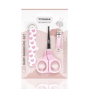 TITANIA Kit de manucure pour bébé (3 pièces) • Ciseaux à ongles pour bébé, coupe-ongles et lime à ongles pour bébé • Kit de soin pour bébé • Kit de soins pour bébés • Kit de soin pour bébé Rose (TITANIA Shop, neuf)