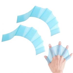 WUSJCOF Gants de Natation hautement élastiques, Gants Palmés en Silicone pour Doigts, Pagaie à la Main pour Adultes et Enfants, D'entraînement, Plongée, Plaquette, Palmes Piscine(Bleu), 1 paire (NAROU DUTEN, neuf)