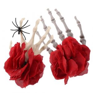 minkissy 2 pièces Barrettes Cheveux Halloween Squelette Main avec Rose Rouge Accessoires Gothiques pour Décoration Fête Costumée et Carnaval Lot (Master Self, neuf)