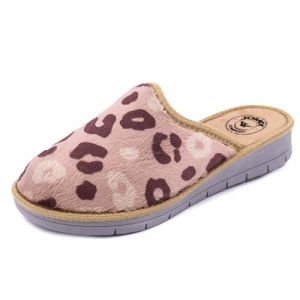 JOMIX Chaussons Femme Hiver Fourrés Anti-Dérapants Pantoufles Chaudes mit Fausse Fourrure Mules d'Intérieur à Enfiler Talon Ouvert Semille Légère Silencieuse Motif Léopard ITD2416 Beige 38 (JOMIX EUROPE, neuf)