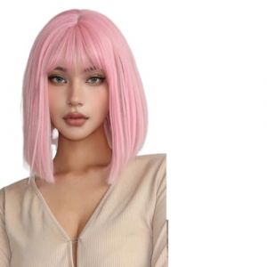 Perruque Femme Perruques ombr&eacute;es bleu clair &agrave; blanc, perruque courte et lisse avec frange for femmes, usage quotidien, f&ecirc;te(WL1205-1) (Jian Yi Shang Mao, neuf)