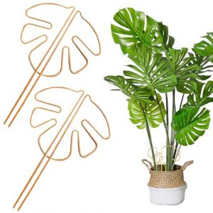 Monstera Lot de 2 tuteurs pour plantes d'int&eacute;rieur avec design unique de feuilles pour plantes d'int&eacute;rieur - Pour Alocasia et Monstera (dor&eacute;) (YUNMEI, neuf)