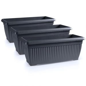 IMJ-Global Lot de 3 pots &agrave; fleurs rectangulaires au sol TNT en plastique, 60 x 25,7 x 23,8 cm, pour int&eacute;rieur ext&eacute;rieur, couleur noir, volume 18 litres, design moderne (IMJ Global, neuf)