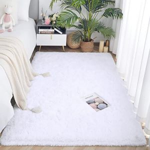 ROHATIM Tapis Salon Shaggy Descente de lit Chambre Grande Taille Tapis Moelleux Carpette pour Chambre Tapis Décoratif de Style Moderne pour Salon Chambre Canapé Natte(Blanc Pur,160 x 230 cm) (ROHAKJ, neuf)