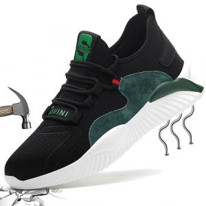 Baskets de Sécurité Femme 43 Chaussures de Securite Hommes Garçon Légère Enfants Embout Chaussure de Chantier en Acier Sneakers Travail Kevlar Noir Vert 797 (chaunglong, neuf)