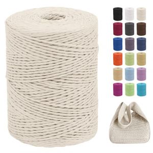 CAMAL Raphia &agrave; Crocheter pour Sac, 300m Fil de Raphia Papier pour Emballage de D&eacute;coration, 2mm Fil de Papier Ruban pour Crochet DIY Artisanat, Parti Chapeau, Bouquet de Mariage (Lait Blanc) (CAMAL-UK, neuf)