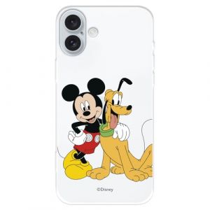 Coque compatible avec iPhone 16 Plus Officielle Disney Mickey & Pluto pour prot&eacute;ger votre t&eacute;l&eacute;phone portable Coque en silicone transparent souple sous licence officielle Disney Classic (La Casa de Las Carcasas, neuf)