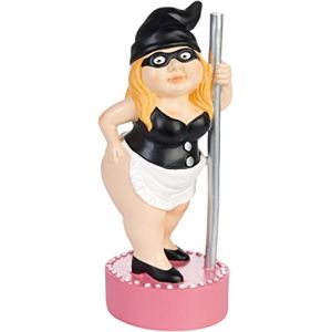 BRUBAKER Nain de Jardin Sexy Danseuse - Strip-Teaseuse avec Costume de Femme de M&eacute;nage &agrave; Une Barre de Strip - Dr&ocirc;le D&eacute;coration R&eacute;sistante aux Intemp&eacute;ries pour Jardin et Camping - 23 cm (BRUBAKER (Der Schnellversender!), neuf)