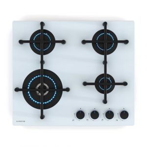 Klarstein Illuminosa 4 Plaque De Cuisson Gaz - 4 Br&ucirc;leurs Sabaf, 4kW, 2x1.75kW, 1kW, Verre Tremp&eacute;, Allumage &Eacute;lectrique, S&eacute;curit&eacute; Anti-Flamme, Compatible Gaz Naturel & GPL, Blanc (Klarstein France, neuf)