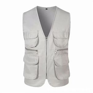 Gilet de Peche Homme de Travail de Photographie Gilet Homme sans Manche Versatile Multipoches Veste Mi Saison Saharienne Militaire Gilets Cargo de Sauvetage Camping Randonnée Veste sans Manches (Sunliney, neuf)