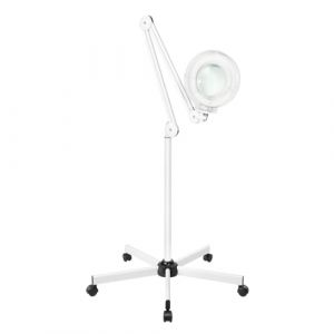 Lampe loupe LED avec grossissement 8X, 24 W, sur pied avec roulettes et bras pivotant, lampe grossissante avec 120 LED pour cosmétiques, salon de manucure, artisanat, électronique et lecture (Mistyon, neuf)