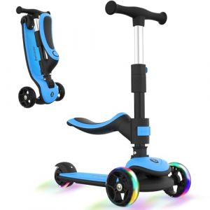 BELEEV Pliable Trottinette 2-en-1 avec Si&egrave;ge D&eacute;tachable pour Enfants, LED Lumineuses Roues, 4 R&eacute;glables en Hauteur, Plateau Anti-D&eacute;rapant Large, Trotinette &agrave; 3 Roues pour Fille Gar&ccedil;on 3-12 Ans (MeiShangStore, neuf)