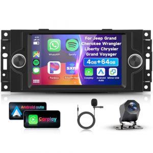 4G 64G VECHTEL 7" Autoradio pour Jeep Compass Chrysler 300C PT Cruiser Grand Cherokee Dodge RAM 1500 2500 Carplay Android Auto,Bluetooth WiFi GPS,RDS/FM Radio 2 Din avec cam&eacute;ra de recul AHD (VECHTEL, neuf)