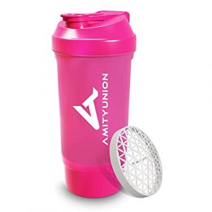 AMITYUNION Shaker &agrave; prot&eacute;ines 700 ml FYRA &eacute;tanche - sans BPA avec compartiment &agrave; poudre, tamis et balance pour shakes cr&eacute;meux, tasses, shakers pour isolants et concentr&eacute;s Iso Sport, Rose (snowcommerce GmbH, neuf)
