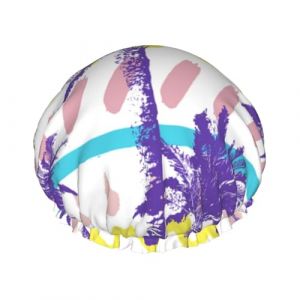 Bonnet de douche imperméable à bande élastique, bonnet de douche réutilisable à double couche pour femmes,Palmier hawaïen (aysr.store, neuf)
