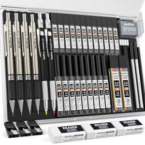 Nicpro 37 pièces porte mine, comprenant 4 crayons à dessin en métal de 0,3 mm, 0,5 mm, 0,7 mm et 0,9 mm, et 2 porte-mines de 2 mm (couleurs 6B, 4B, 2B, HB, 2H, 4H) pour le dessin et l'esquisse (NicproShop EU, neuf)