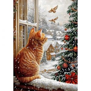 NEWENMO Mignon Chat Orange Diamond Painting Adulte,5D Paysage de No&euml;l Peinture Diamant Kit,DIY No&euml;l Diamant Painting Kit,Diamond Point de Croix Cristal Painting,pour D&eacute;coration Maison 30x40cm (newenmo, neuf)