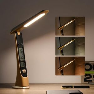 Lampe de bureau LED rechargeable, Lampe de Chevet Tactile à intensité variable avec batterie horloge affichage numérique heure activées par le toucher Portable pour la maison, la lecture,le bureau (Morwealth, neuf)