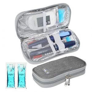 YOUSHARES Trousse &agrave; Insuline avec Poche de Glace - Sac Isotherme &agrave; Insuline pour Stylo d'insuline, Seringues, Aiguilles et d'autres Accessoires Medicaux pour Diab&eacute;tique(Sac Gris avec Sac Glaciere) (Heartorigin-FR Direct, neuf)
