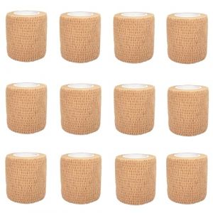 12 Rouleaux Bande Cohesive 5 cm x 4.5 m Bandage Medical Bande Elastique Pansements Adhésive Sports Strapping Bandage Autoadhésif pour Cheville Poignets Genouxs (Beige) (shuweier, neuf)