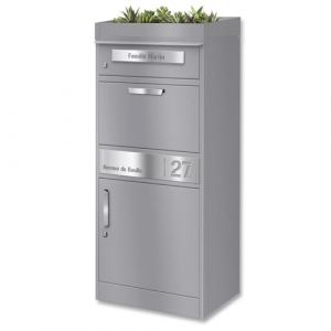Metzler Boîte à Colis avec Toit végétal | Gris | personnalisée avec Gravure | Plaque de nom en Acier Inoxydable | avec Fente de Lettres | Bispo 2 (Metzler GmbH, neuf)