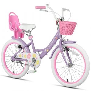 Glerc 20 Pouces vélo Fille âge 7 8 9 10 11 13 Ans vélo Enfant Style Princesse avec siège poupée Panier Kickstand Cloche pour Anniversaire, Violet (BikeJune-EU, neuf)