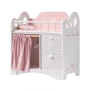 ROBOTIME Lit de poupée en bois pour enfants, bébé avec armoire de rangement et linge de lit, adapté aux poupées jusqu'à 55 cm, les tout-petits à partir de 3 ans (rose) (Global Premier Collections, neuf)
