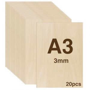 WISYOK 20pcs Contreplaqu&eacute; 3mm, Planche Bois A3, Feuille de Bois Rectangulaire, Plaque Bois Brut Bouleau, Bois Brut Non Finie, Panneau Feuille D&eacute;coupe Laser pour Pyrogravure, Maquette - 420*300*3mm (WISYOK STORE, neuf)